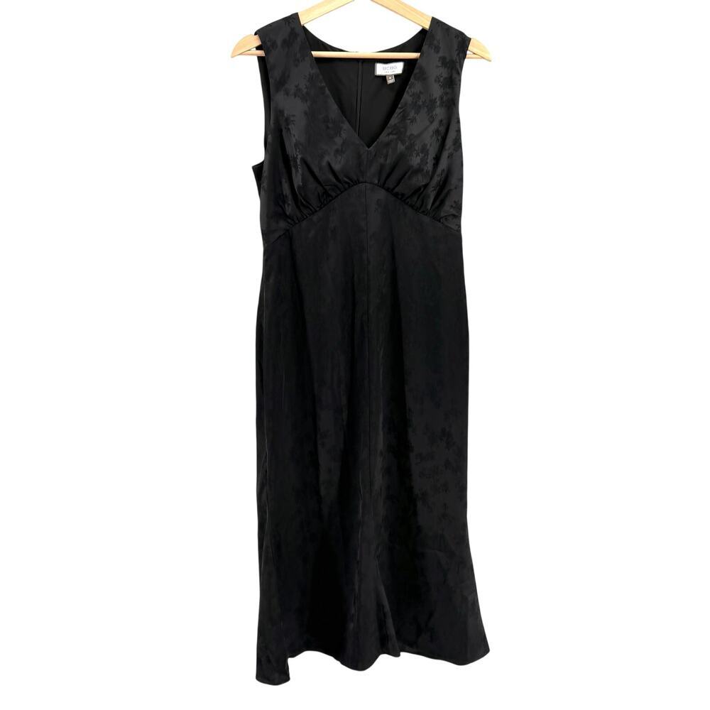 BCBG Black Satin Floral Jacquard Empire Waist Slip Dress